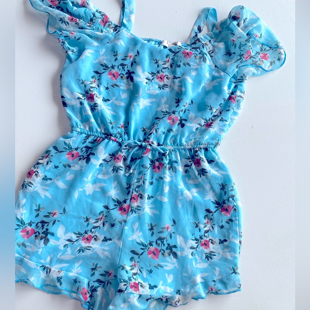Girls Blue Floral Romper